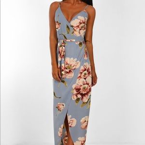 Gray Floral Print Wrap Maxi Dress